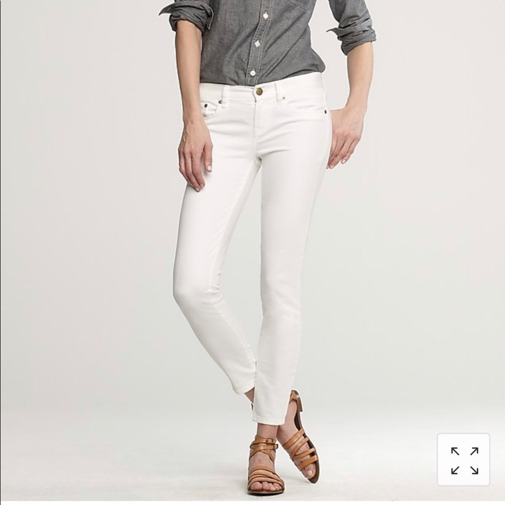 J. Crew 8” rise white toothpick skinny ankle jeans